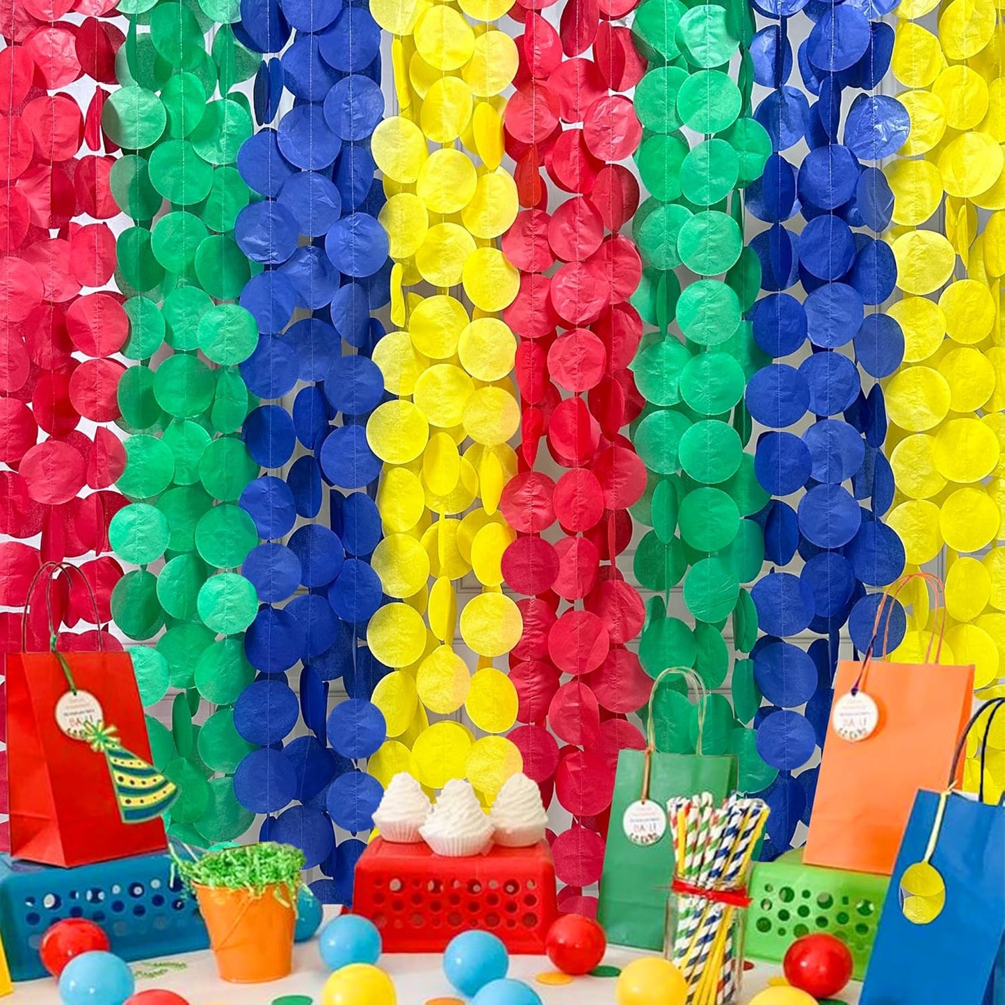 192Ft Yellow Party Decorations Ombre Yellow White Big Polka Dots Backdrop Streamer Gradient Yellow Tissue Paper Circle Dot Hanging Garland for Lemon Bee Sunflower Birthday Party Supplies