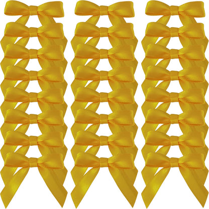 50pcs 1-1/2" Mini Yellow Satin Ribbon Bows Without Twist Ties for Crafts Gift Wrapping Packing Christmas Decoration (Yellow)