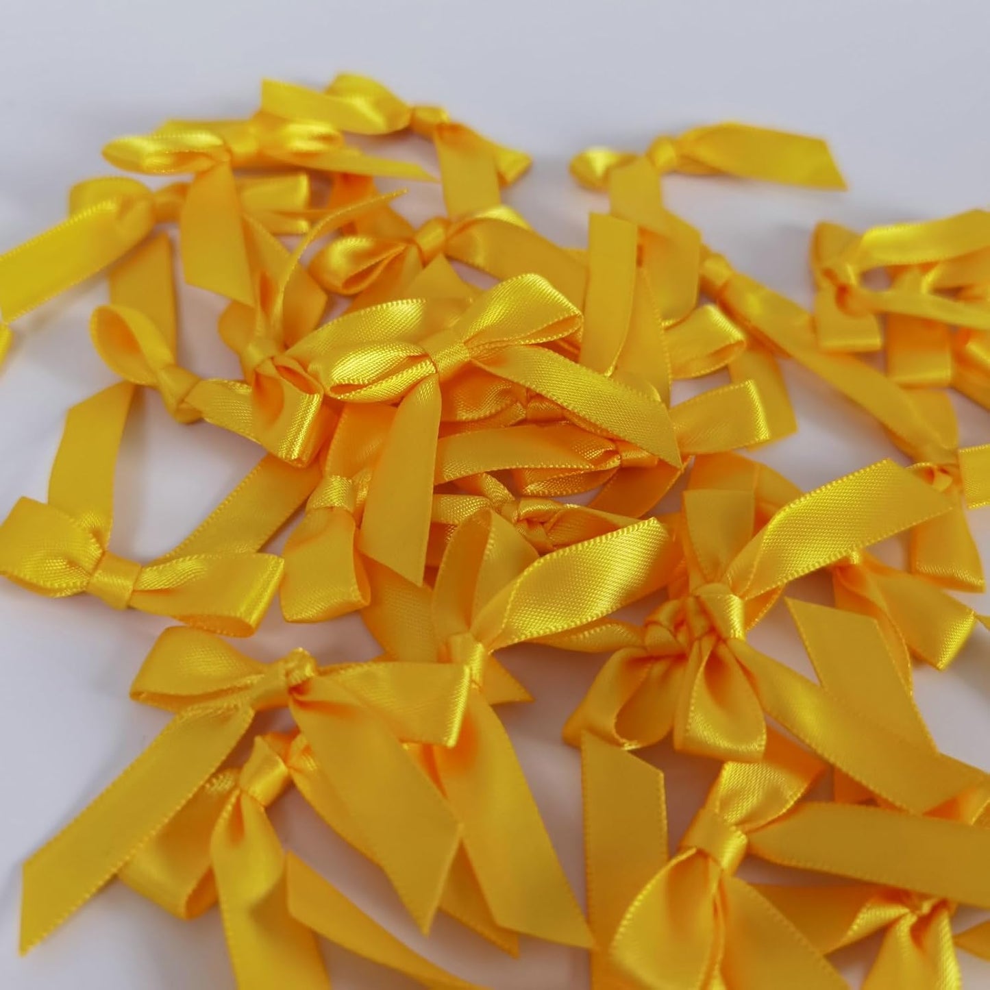 50pcs 1-1/2" Mini Yellow Satin Ribbon Bows Without Twist Ties for Crafts Gift Wrapping Packing Christmas Decoration (Yellow)