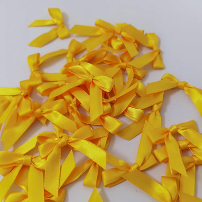 50pcs 1-1/2" Mini Yellow Satin Ribbon Bows Without Twist Ties for Crafts Gift Wrapping Packing Christmas Decoration (Yellow)
