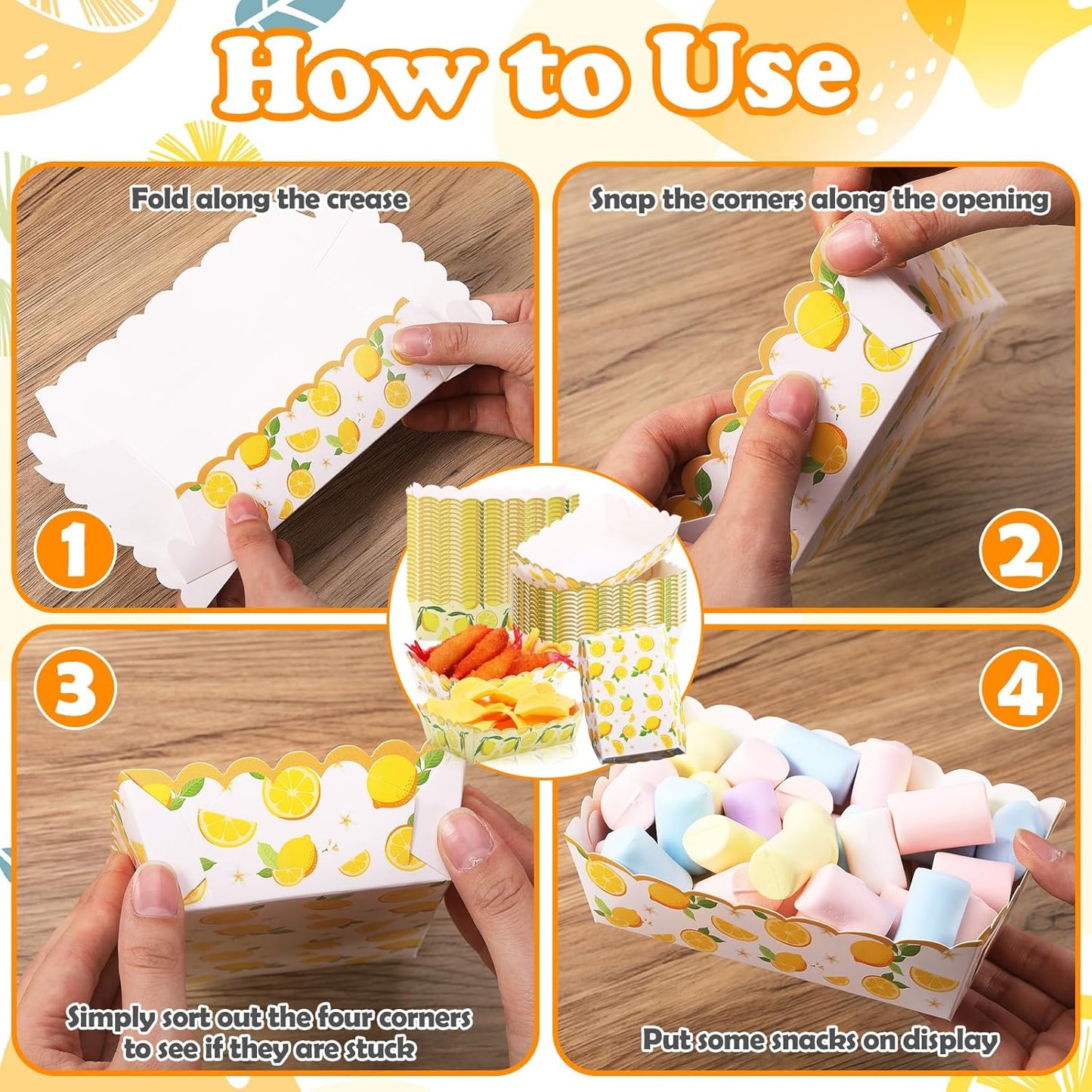 50 Pcs Lemon Paper Food Trays Disposable Fruit Plates Food Boat Snack Hot Dog Nacho Trays for Berry Lemon First Birthday Baby Shower Party Decoration Supplies Favor