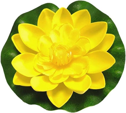 Artificial Floating Foam Lotus Flower with Water Lily Pad,Lifelike Pond Pool Lotus Ornaments,Realistic Ornament for Home Garden Pond Aquarium Decor，Artificial Plants and Flowers (Yellow)