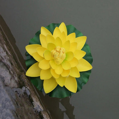 Artificial Floating Foam Lotus Flower with Water Lily Pad,Lifelike Pond Pool Lotus Ornaments,Realistic Ornament for Home Garden Pond Aquarium Decor，Artificial Plants and Flowers (Yellow)