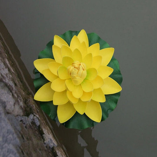 Artificial Floating Foam Lotus Flower with Water Lily Pad,Lifelike Pond Pool Lotus Ornaments,Realistic Ornament for Home Garden Pond Aquarium Decor，Artificial Plants and Flowers (Yellow)