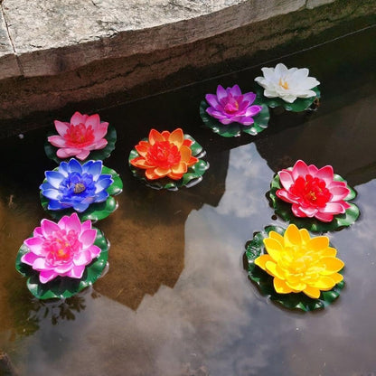 Artificial Floating Foam Lotus Flower with Water Lily Pad,Lifelike Pond Pool Lotus Ornaments,Realistic Ornament for Home Garden Pond Aquarium Decor，Artificial Plants and Flowers (Yellow)