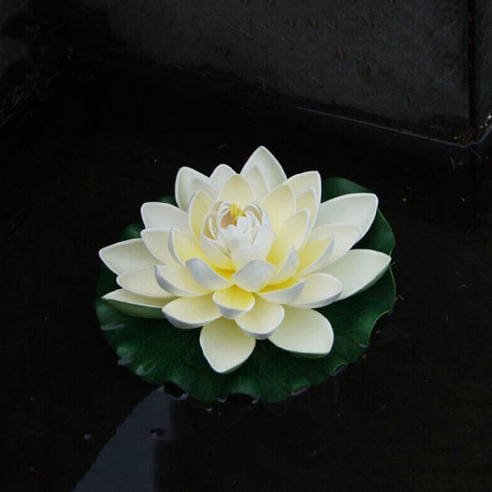 Artificial Floating Foam Lotus Flower with Water Lily Pad,Lifelike Pond Pool Lotus Ornaments,Realistic Ornament for Home Garden Pond Aquarium Decor，Artificial Plants and Flowers (Yellow)