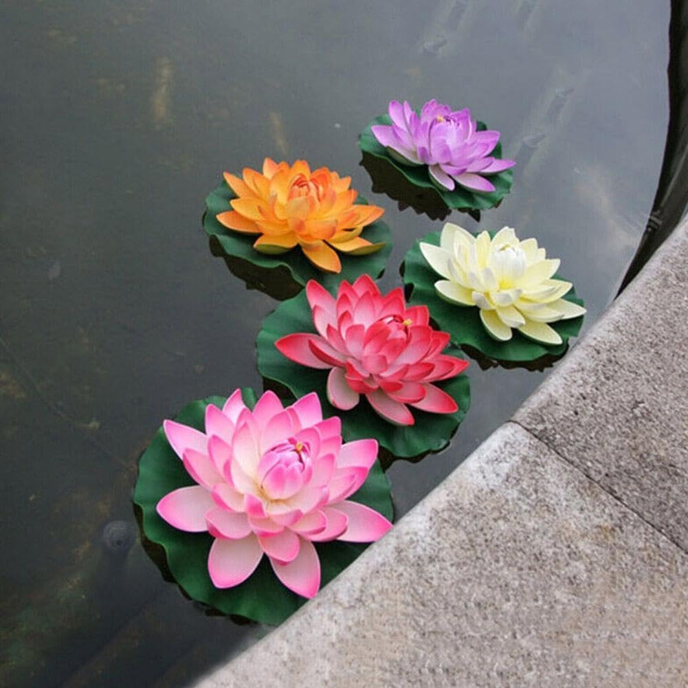 Artificial Floating Foam Lotus Flower with Water Lily Pad,Lifelike Pond Pool Lotus Ornaments,Realistic Ornament for Home Garden Pond Aquarium Decor，Artificial Plants and Flowers (Yellow)