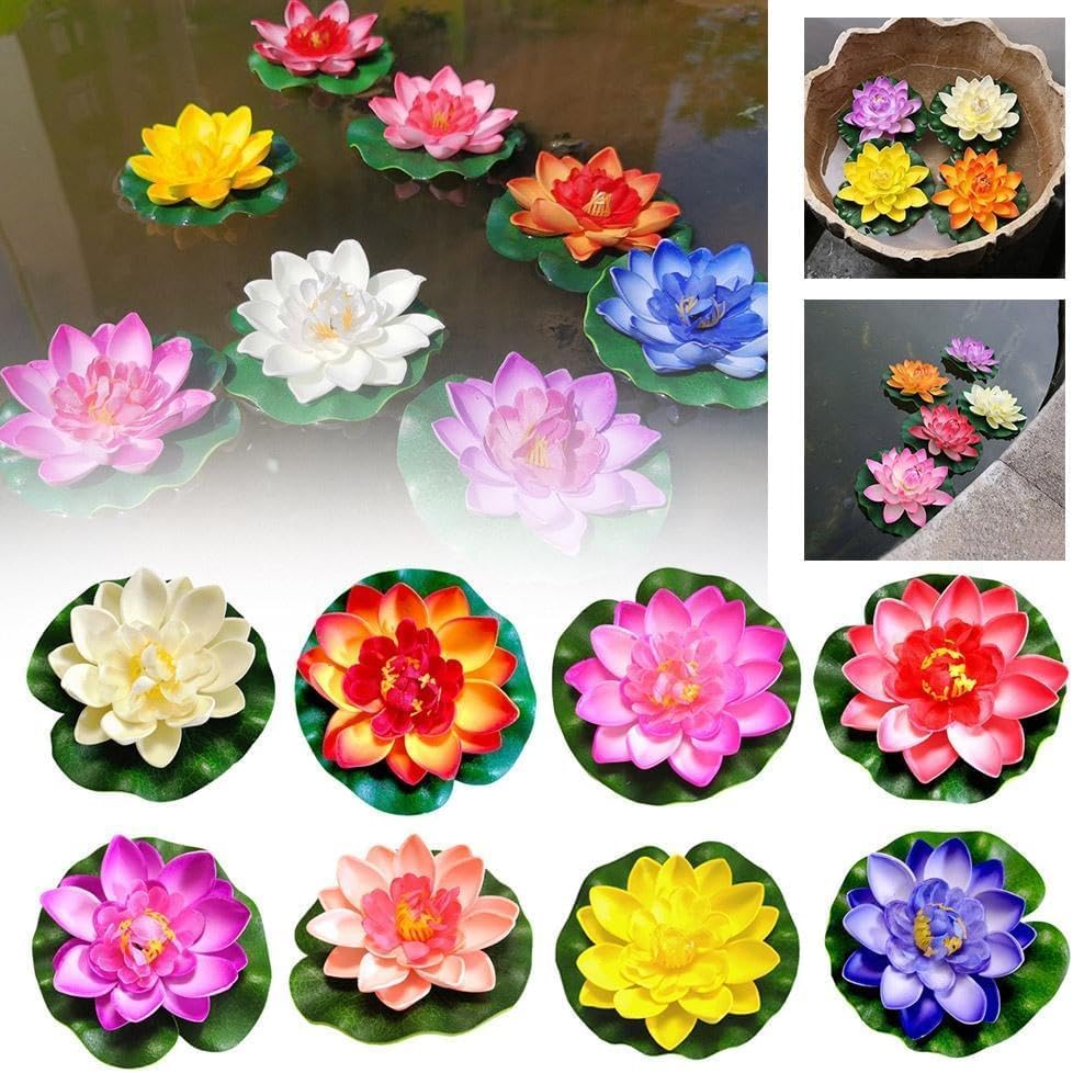 Artificial Floating Foam Lotus Flower with Water Lily Pad,Lifelike Pond Pool Lotus Ornaments,Realistic Ornament for Home Garden Pond Aquarium Decor，Artificial Plants and Flowers (Yellow)