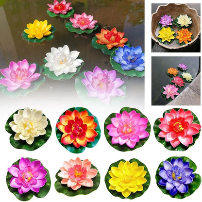Artificial Floating Foam Lotus Flower with Water Lily Pad,Lifelike Pond Pool Lotus Ornaments,Realistic Ornament for Home Garden Pond Aquarium Decor，Artificial Plants and Flowers (Yellow)