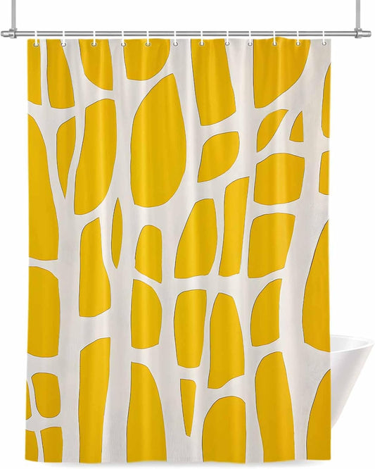 Abstract Yellow Geometric Shower Curtain Modern Art Waterproof Fabric Shower Curtain Set with 12 Hooks, Bathroom Curtains for Farmhouse Home Hotel Holiday Decor, 36" W x 72" L