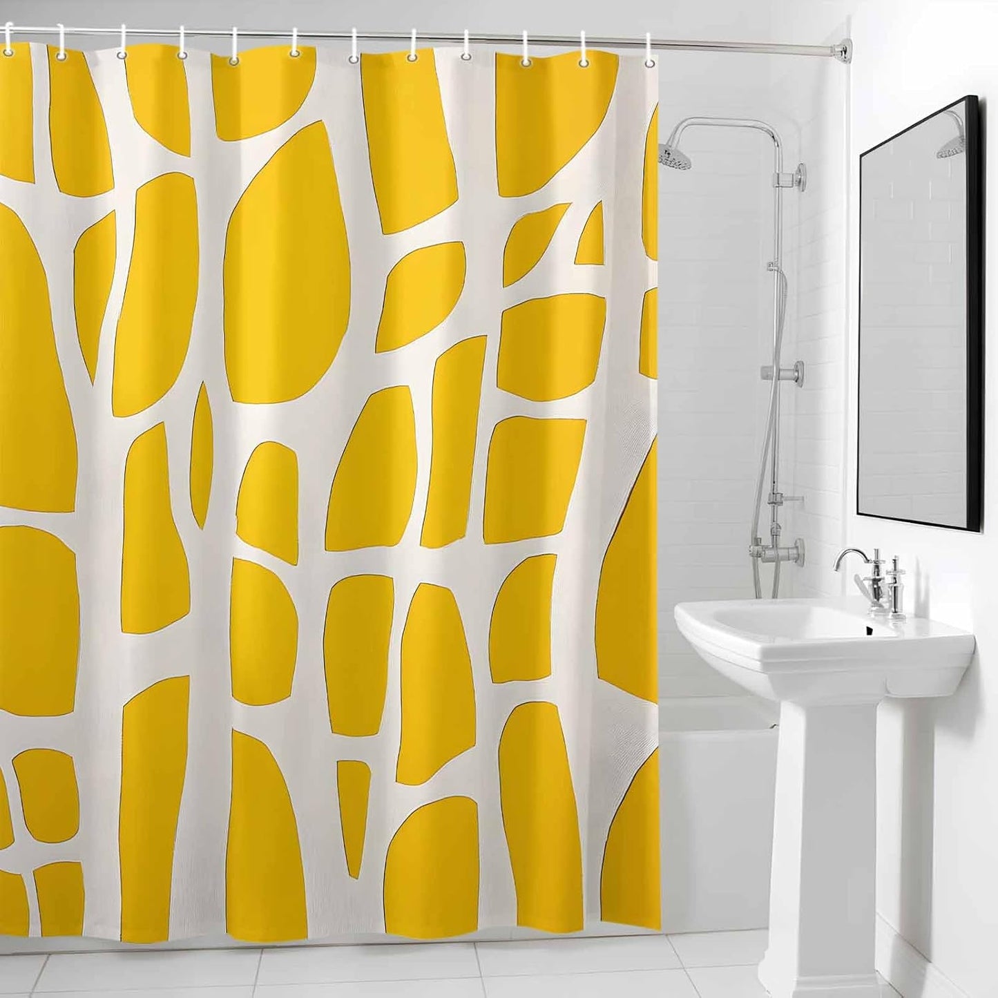 Abstract Yellow Geometric Shower Curtain Modern Art Waterproof Fabric Shower Curtain Set with 12 Hooks, Bathroom Curtains for Farmhouse Home Hotel Holiday Decor, 36" W x 72" L