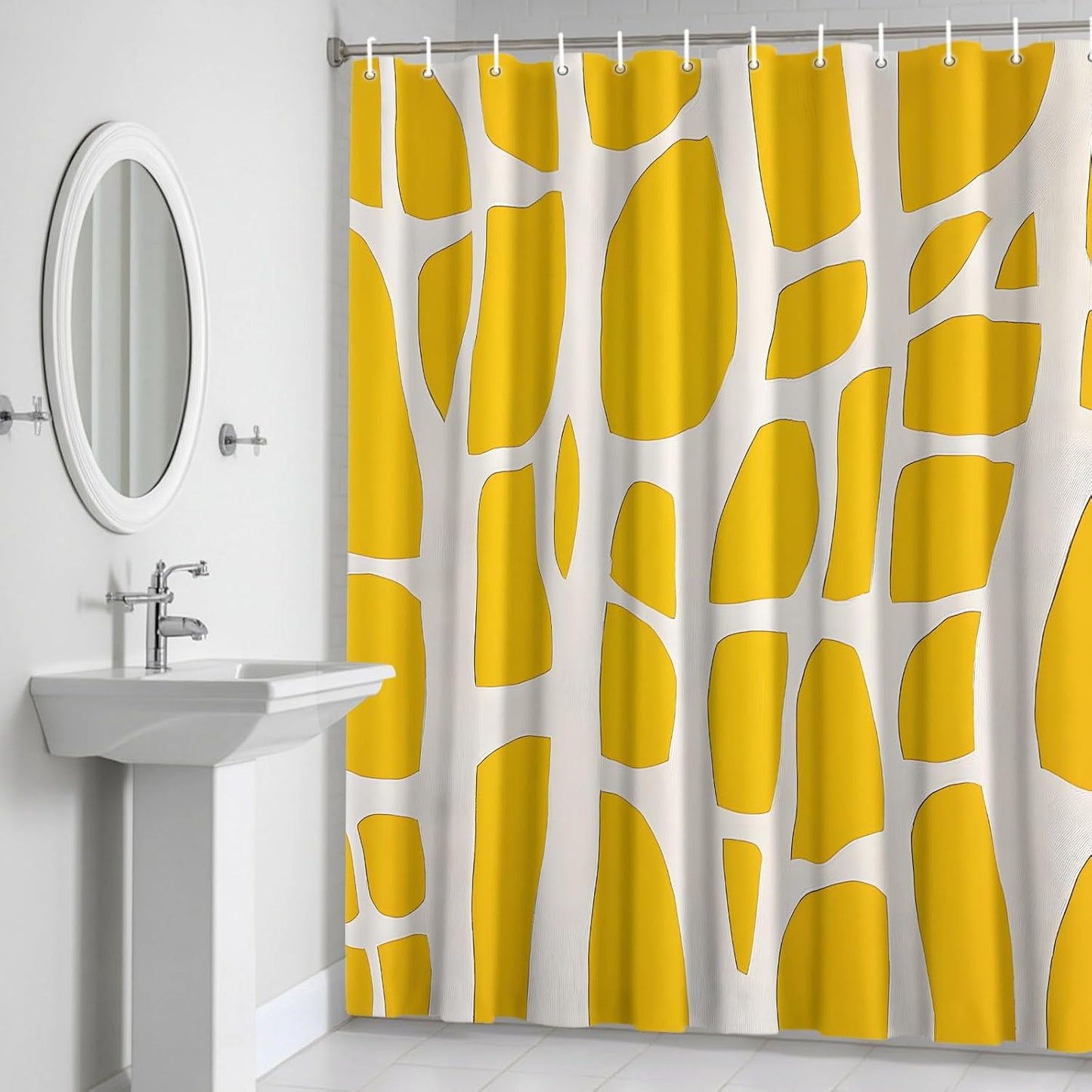 Abstract Yellow Geometric Shower Curtain Modern Art Waterproof Fabric Shower Curtain Set with 12 Hooks, Bathroom Curtains for Farmhouse Home Hotel Holiday Decor, 36" W x 72" L