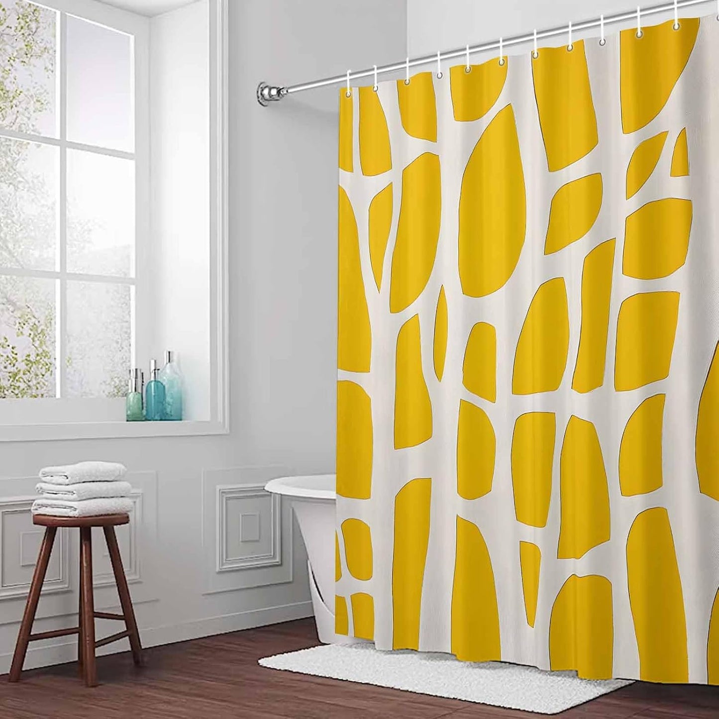 Abstract Yellow Geometric Shower Curtain Modern Art Waterproof Fabric Shower Curtain Set with 12 Hooks, Bathroom Curtains for Farmhouse Home Hotel Holiday Decor, 36" W x 72" L