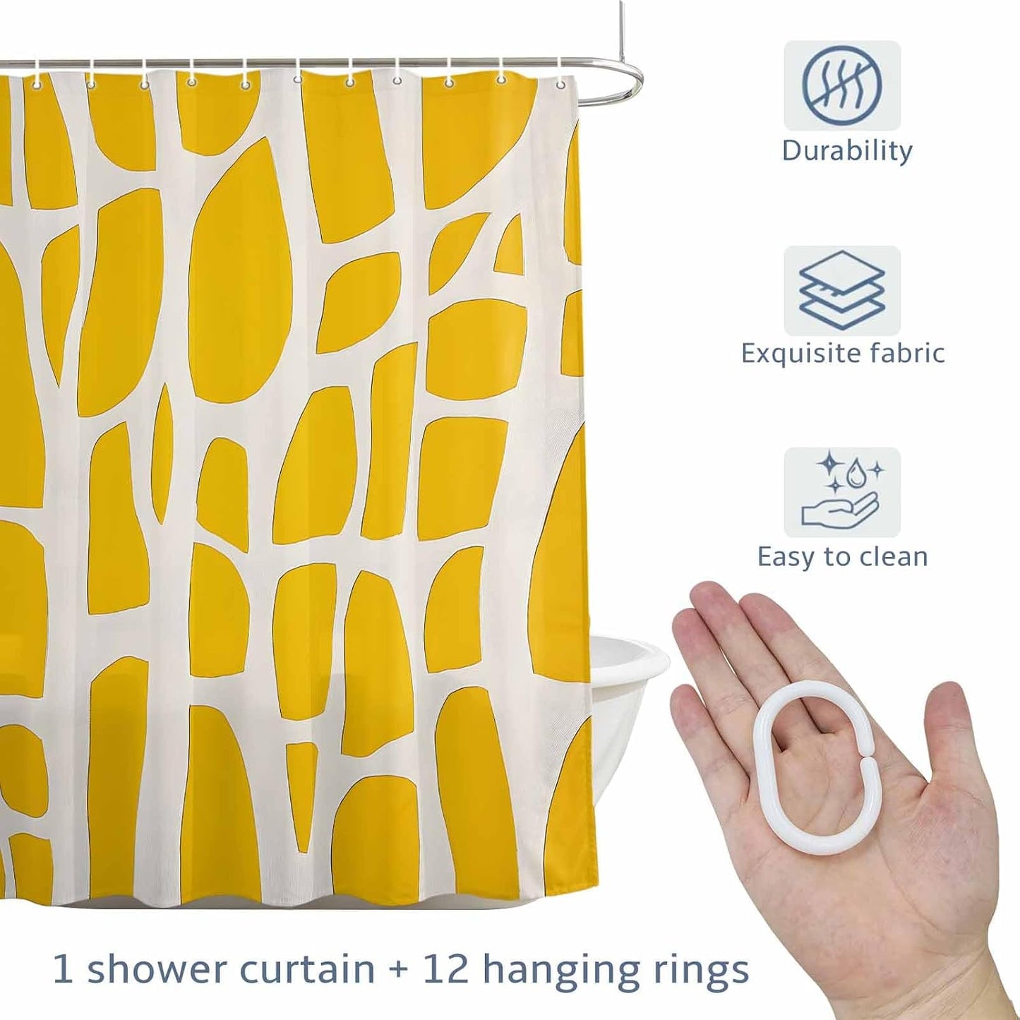 Abstract Yellow Geometric Shower Curtain Modern Art Waterproof Fabric Shower Curtain Set with 12 Hooks, Bathroom Curtains for Farmhouse Home Hotel Holiday Decor, 36" W x 72" L