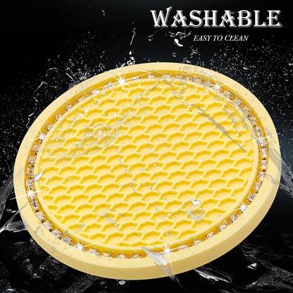 2PCS Bling Cup Holder Coaster, 2.75 Inch Auto Car Cup Holder Insert Coasters, Soft Silicone Anti-Slip Shockproof, Universal Vehicle Interior Accessories for Women Girls (Yellow & White)