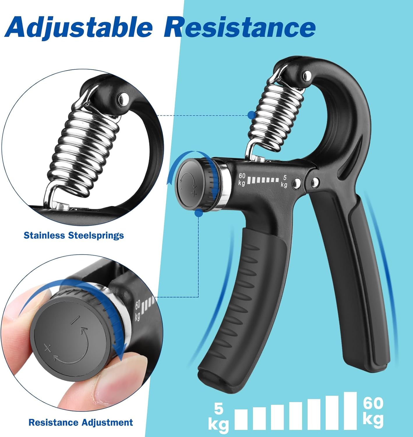 Grip Strength Trainer, Hand Grip Exerciser Strengthener with Adjustable Resistance 11-132 Lbs (5-60kg), Forearm Strengthener, Hand Exerciser for Muscle Building and Injury Recover 1 PACK