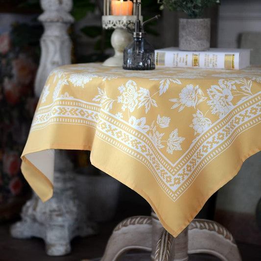 Square Summer Tablecloth Printed Flower Grass and Vintage Floral Patterns Table Cloth for Easter Table Runner Picnic Outdoor Home Holiday Long Dining Kitchen (Yellow, 33 x 33 Inch)