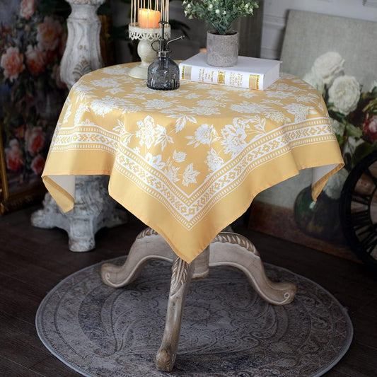 Square Summer Tablecloth Printed Flower Grass and Vintage Floral Patterns Table Cloth for Easter Table Runner Picnic Outdoor Home Holiday Long Dining Kitchen (Yellow, 33 x 33 Inch)