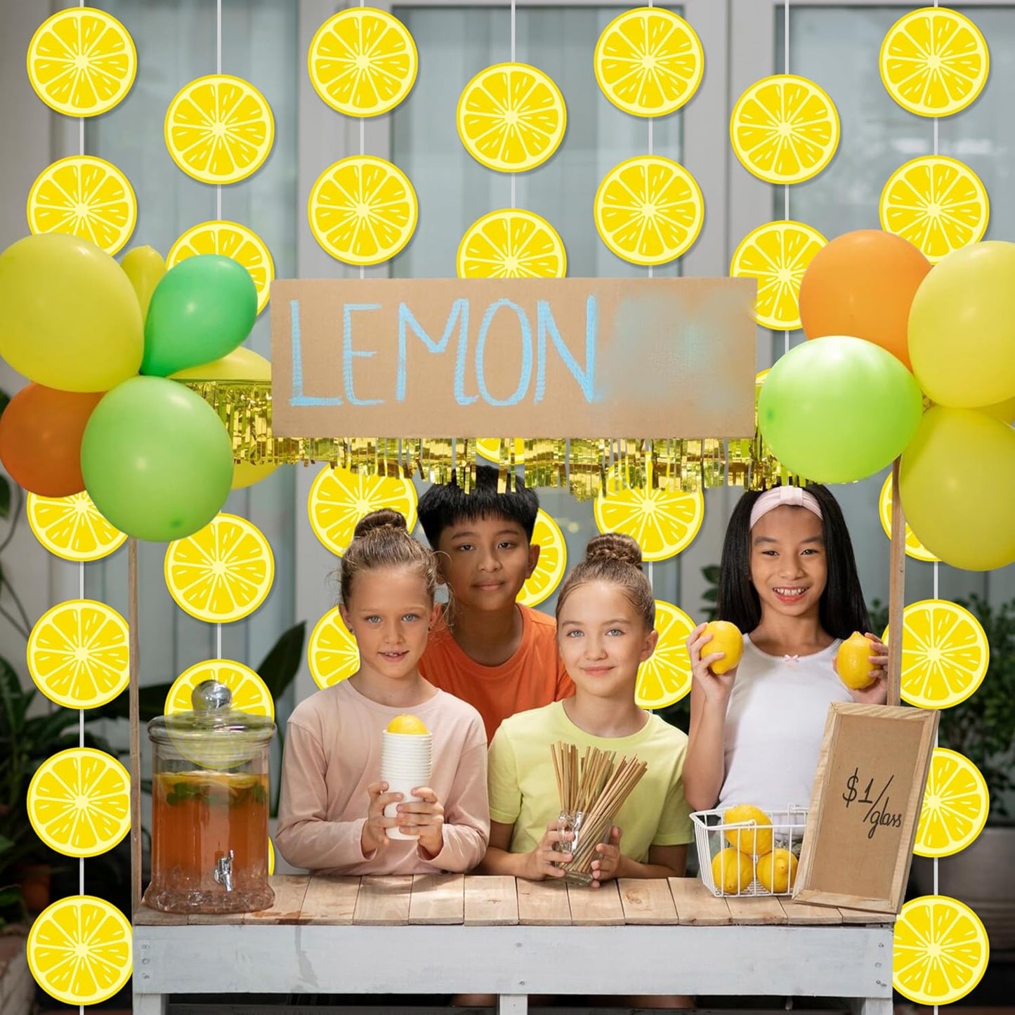 8pcs Lemon Theme Party Garlands Yellow Lemon Birthday Party Hanging Decorations Summer Fruit Theme Party Room Wall Decor for Lemonade Theme Birthday Wedding Party Supplies