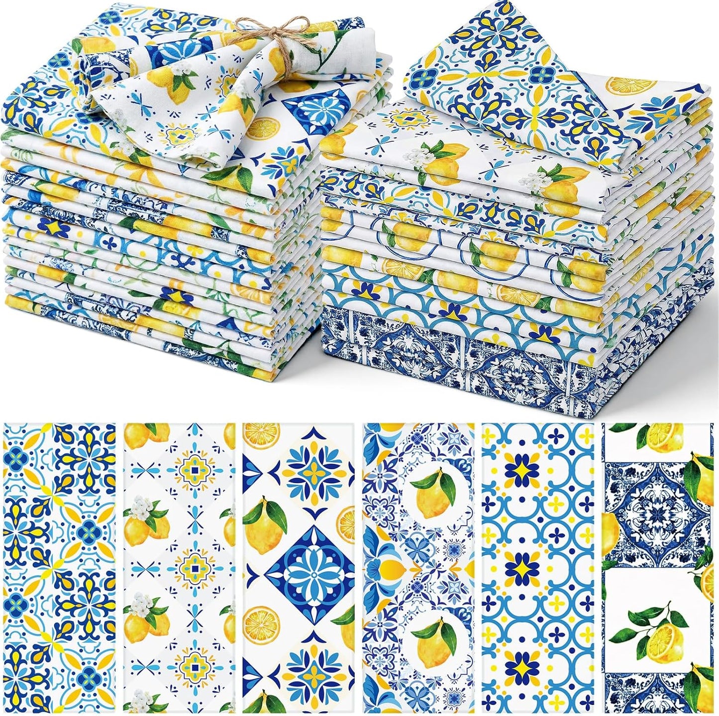 36 Pack Lemon Theme Cloth Napkins 15"x15" Reusable Washable Yellow Lemon Dinner Napkins for Summer Amalfi Coast Party Mediterranean Table Decor