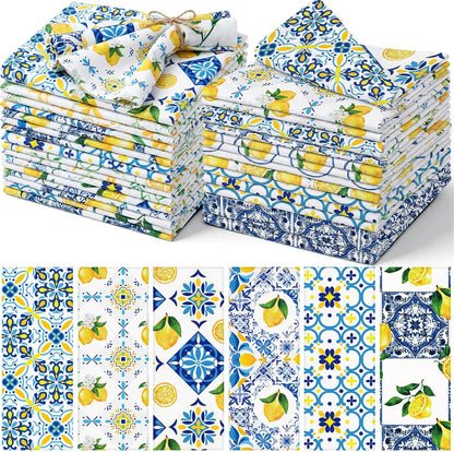 36 Pack Lemon Theme Cloth Napkins 15"x15" Reusable Washable Yellow Lemon Dinner Napkins for Summer Amalfi Coast Party Mediterranean Table Decor