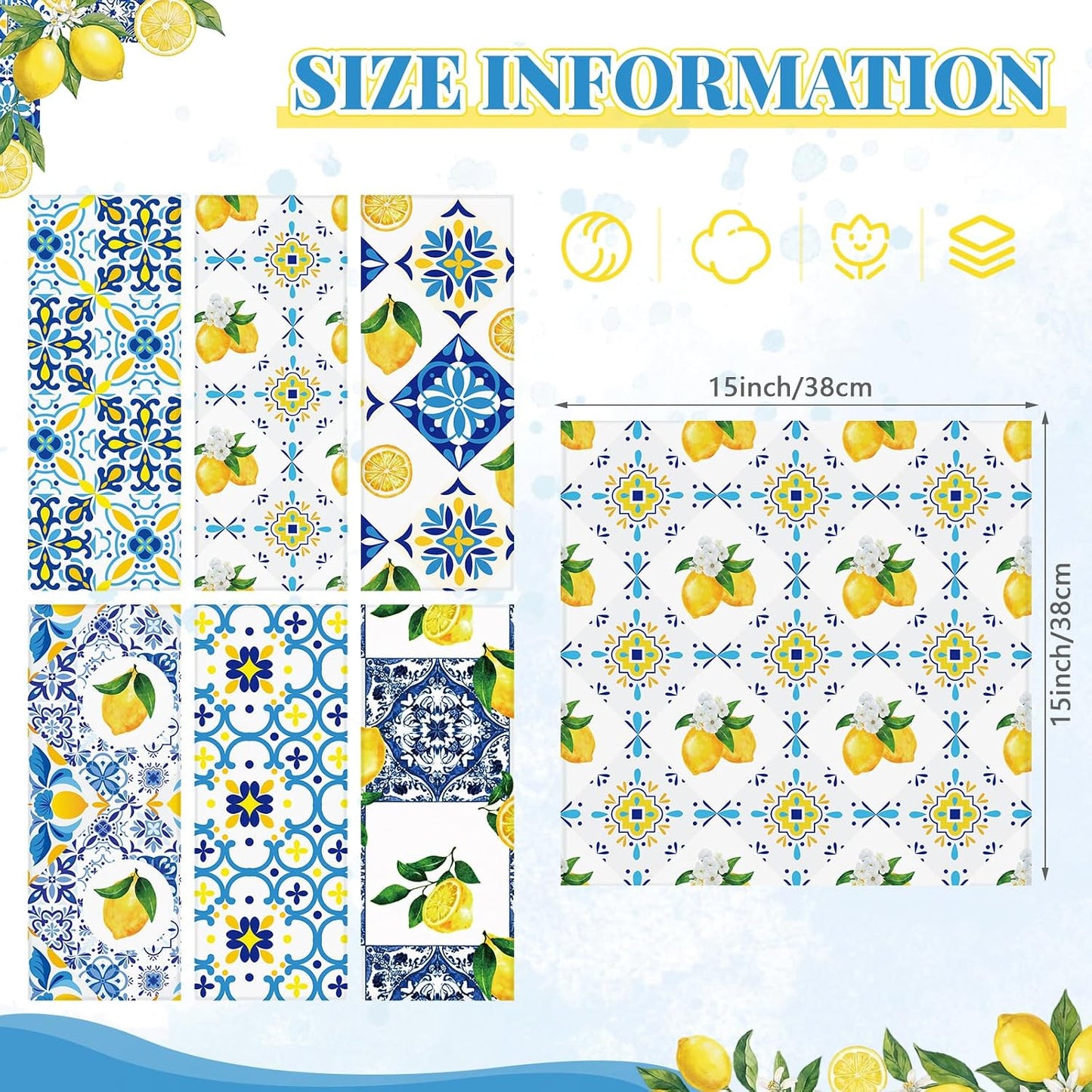 36 Pack Lemon Theme Cloth Napkins 15"x15" Reusable Washable Yellow Lemon Dinner Napkins for Summer Amalfi Coast Party Mediterranean Table Decor