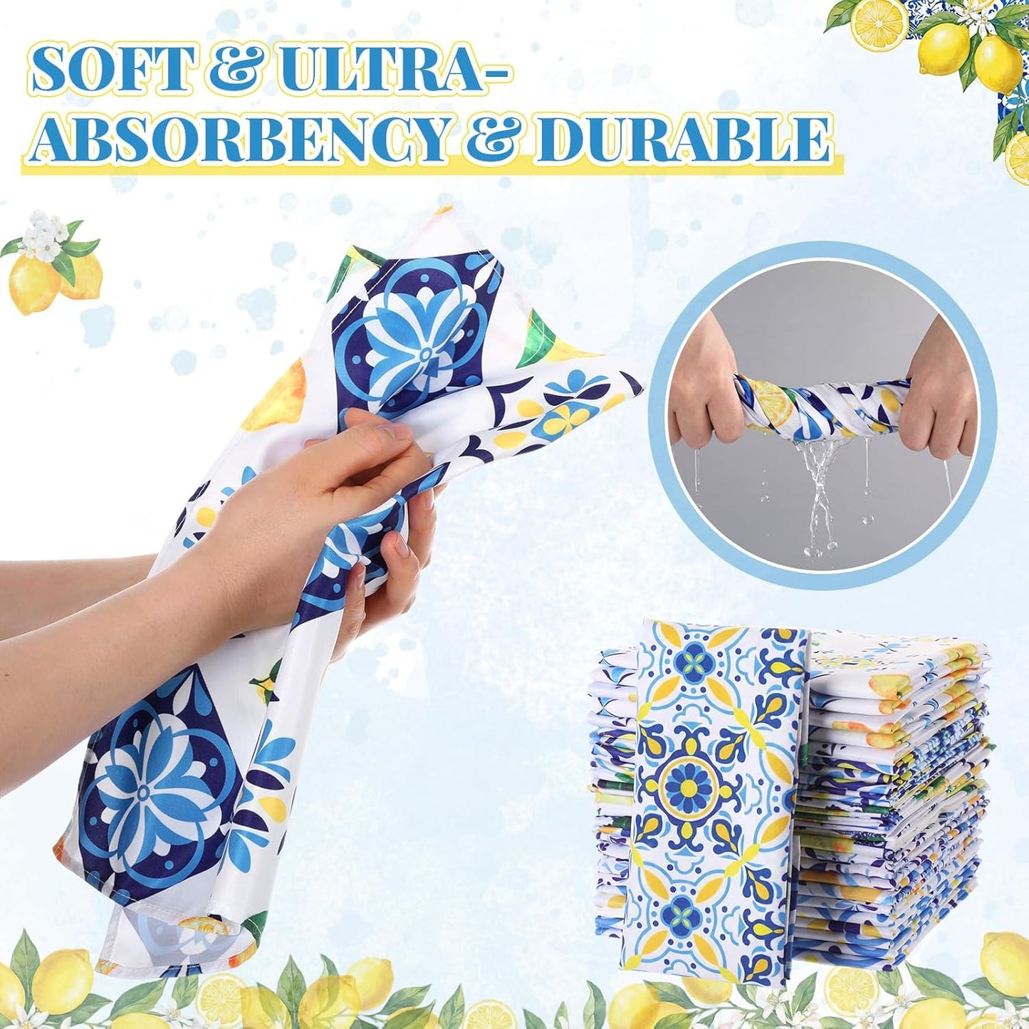 36 Pack Lemon Theme Cloth Napkins 15"x15" Reusable Washable Yellow Lemon Dinner Napkins for Summer Amalfi Coast Party Mediterranean Table Decor