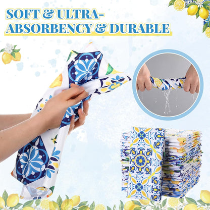36 Pack Lemon Theme Cloth Napkins 15"x15" Reusable Washable Yellow Lemon Dinner Napkins for Summer Amalfi Coast Party Mediterranean Table Decor