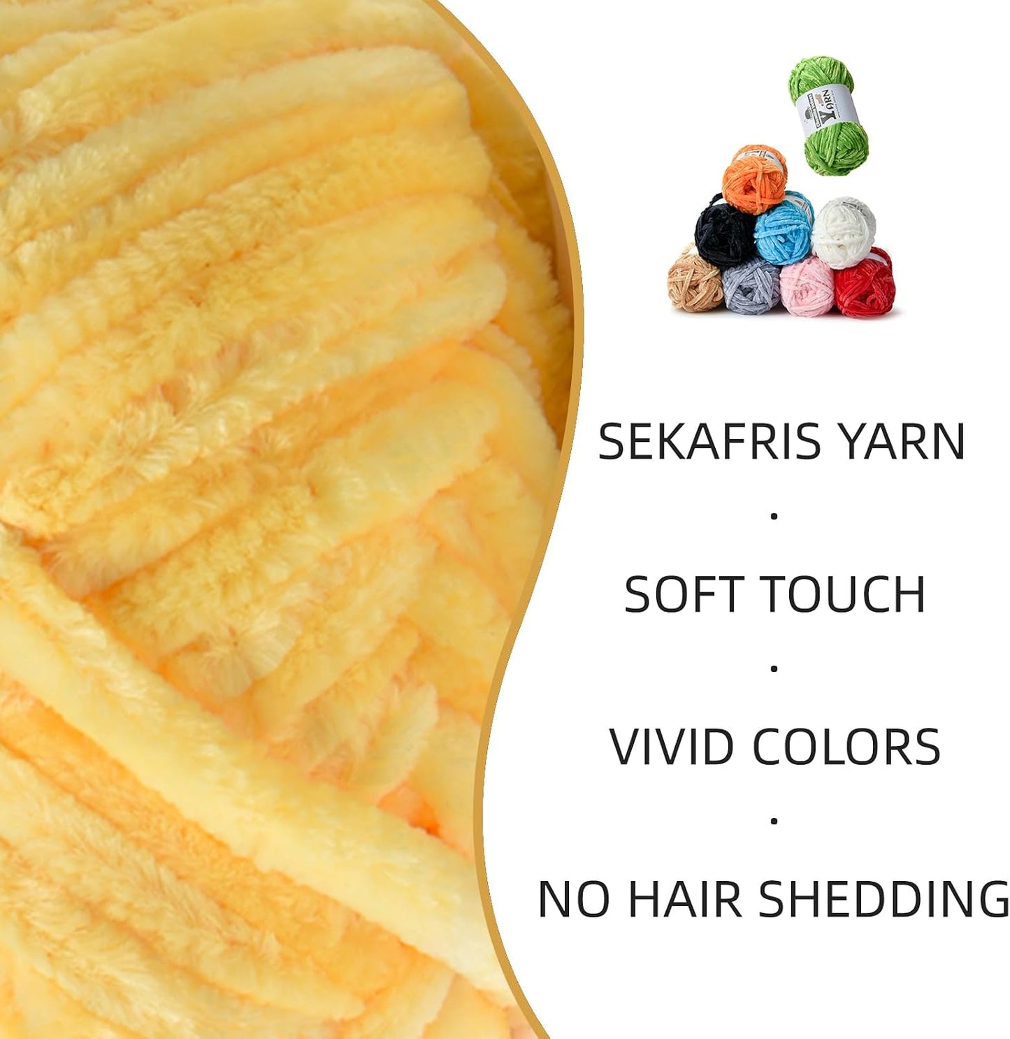 Chenille Crochet Light Yellow Yarn 1 Pack | Fluffy Velvet Yarn Blanket Knitting Yarn for Crocheting Soft Baby Yarn