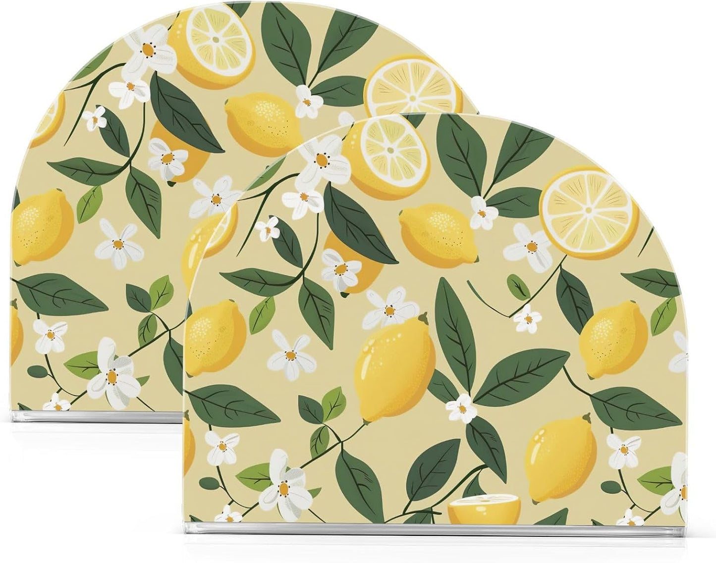 Yellow Lemons Napkin Holders for Tables Acrylic Cocktail Napkin Holders Freestanding Tissue Dispenser for Party Paper Napkins House Decor Gifts, 2 Pack