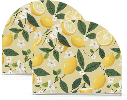 Yellow Lemons Napkin Holders for Tables Acrylic Cocktail Napkin Holders Freestanding Tissue Dispenser for Party Paper Napkins House Decor Gifts, 2 Pack