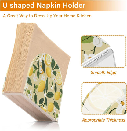 Yellow Lemons Napkin Holders for Tables Acrylic Cocktail Napkin Holders Freestanding Tissue Dispenser for Party Paper Napkins House Decor Gifts, 2 Pack