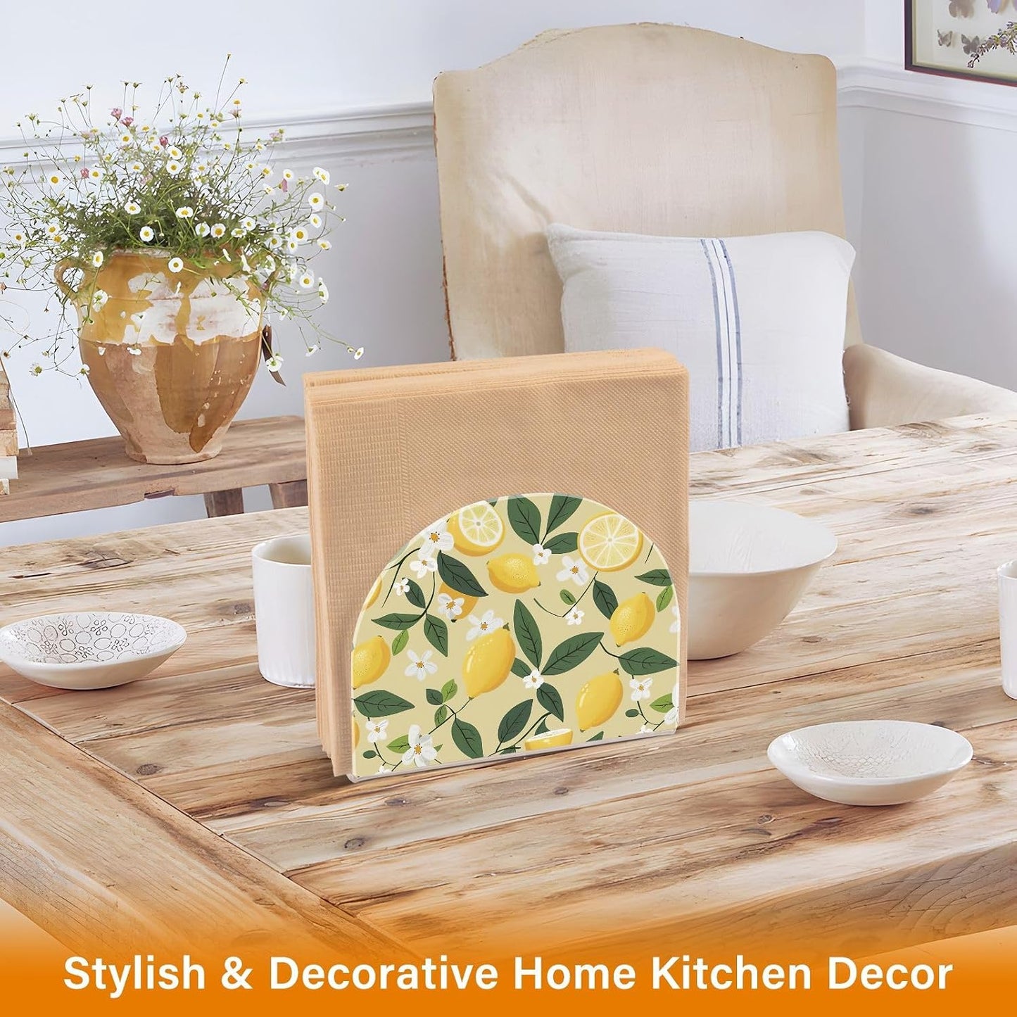 Yellow Lemons Napkin Holders for Tables Acrylic Cocktail Napkin Holders Freestanding Tissue Dispenser for Party Paper Napkins House Decor Gifts, 2 Pack