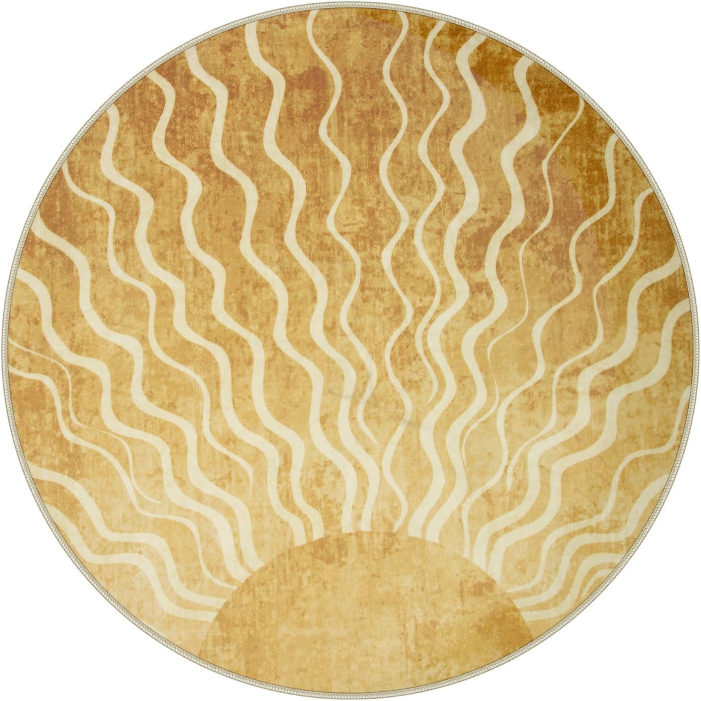 Sun Round Rug 4ft, Boho Soft Circle Rug for Kids Playroom Nursery, Gradient Yellow Washable Round Carpet for Bedroom Non-Slip Circle Carpet for Living Room Classroom