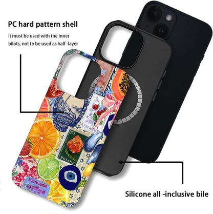 Case Compatible with iPhone 14,Compatible with MagSafe,Fall Prevention Hybrid 2-Layer Hard Shell Cases for Girls Boys,Bow European Summer Lemon Collage
