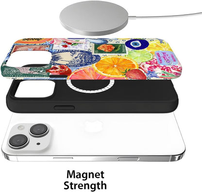 Case Compatible with iPhone 14,Compatible with MagSafe,Fall Prevention Hybrid 2-Layer Hard Shell Cases for Girls Boys,Bow European Summer Lemon Collage