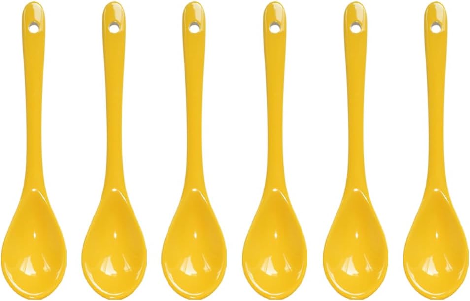 6 pcs Porcelain Egg Spoons Ceramic Spoons 4.7 inch Coffee Dessert Yogurt Tea Milky Tea Yellow