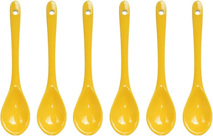 6 pcs Porcelain Egg Spoons Ceramic Spoons 4.7 inch Coffee Dessert Yogurt Tea Milky Tea Yellow