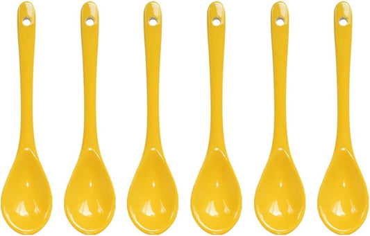 6 pcs Porcelain Egg Spoons Ceramic Spoons 4.7 inch Coffee Dessert Yogurt Tea Milky Tea Yellow
