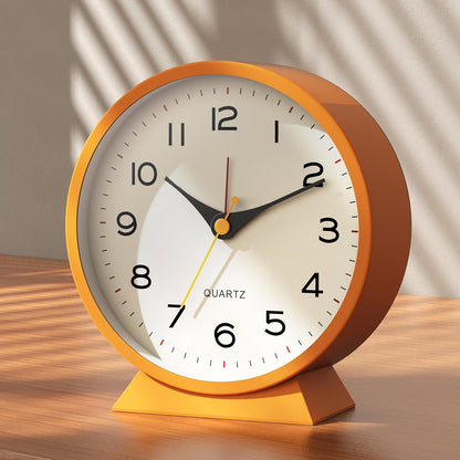 ® 4.5" Analog Alarm Clock,Small Retro Desk Clock Battery Operated,Silent Metal Table Clock with Light for Living Room Decor,Bedroom,Bedside,Shelf (Orange-Yellow)