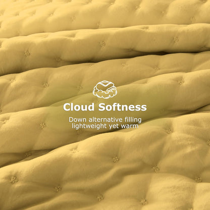 Queen Size Quilts Bedding Sets with 2 Pillow Shams, Lightweight Soft Bedspread Coverlet, Quilted Blanket Thin Comforter Bed Cover for All Season, 3 Pieces, 90x90 inches, Yellow