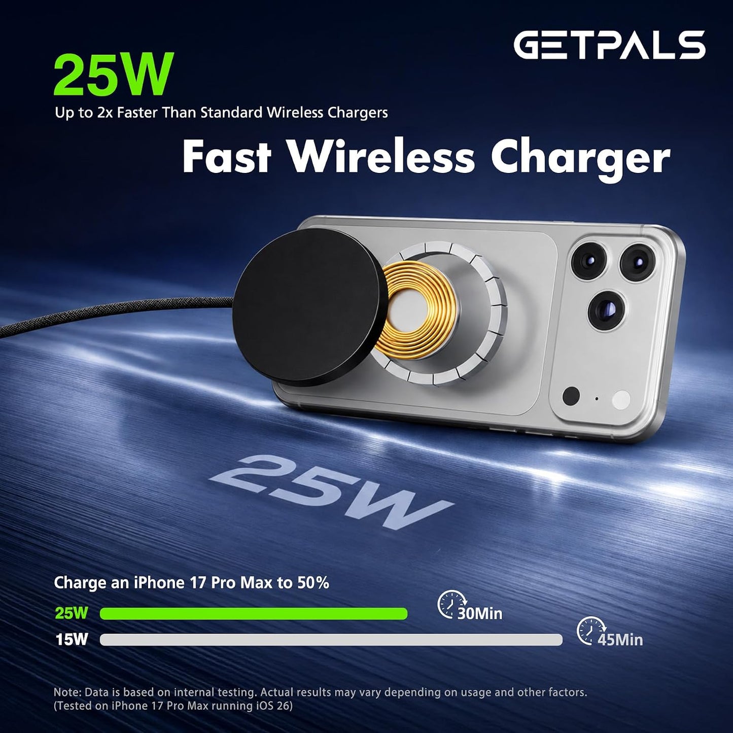 25W Magnetic Portable Fast Wireless Charging Pad for Apple iPhone Series | Compatible with iPhone 17 16 15 14 13 12 Pro Max, Google Pixel, Flat Slim for Travel Office Bedside, Light Yellow - 2Pack
