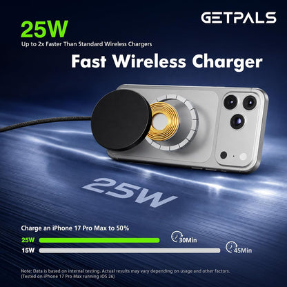 25W Magnetic Portable Fast Wireless Charging Pad for Apple iPhone Series | Compatible with iPhone 17 16 15 14 13 12 Pro Max, Google Pixel, Flat Slim for Travel Office Bedside, Light Yellow - 2Pack