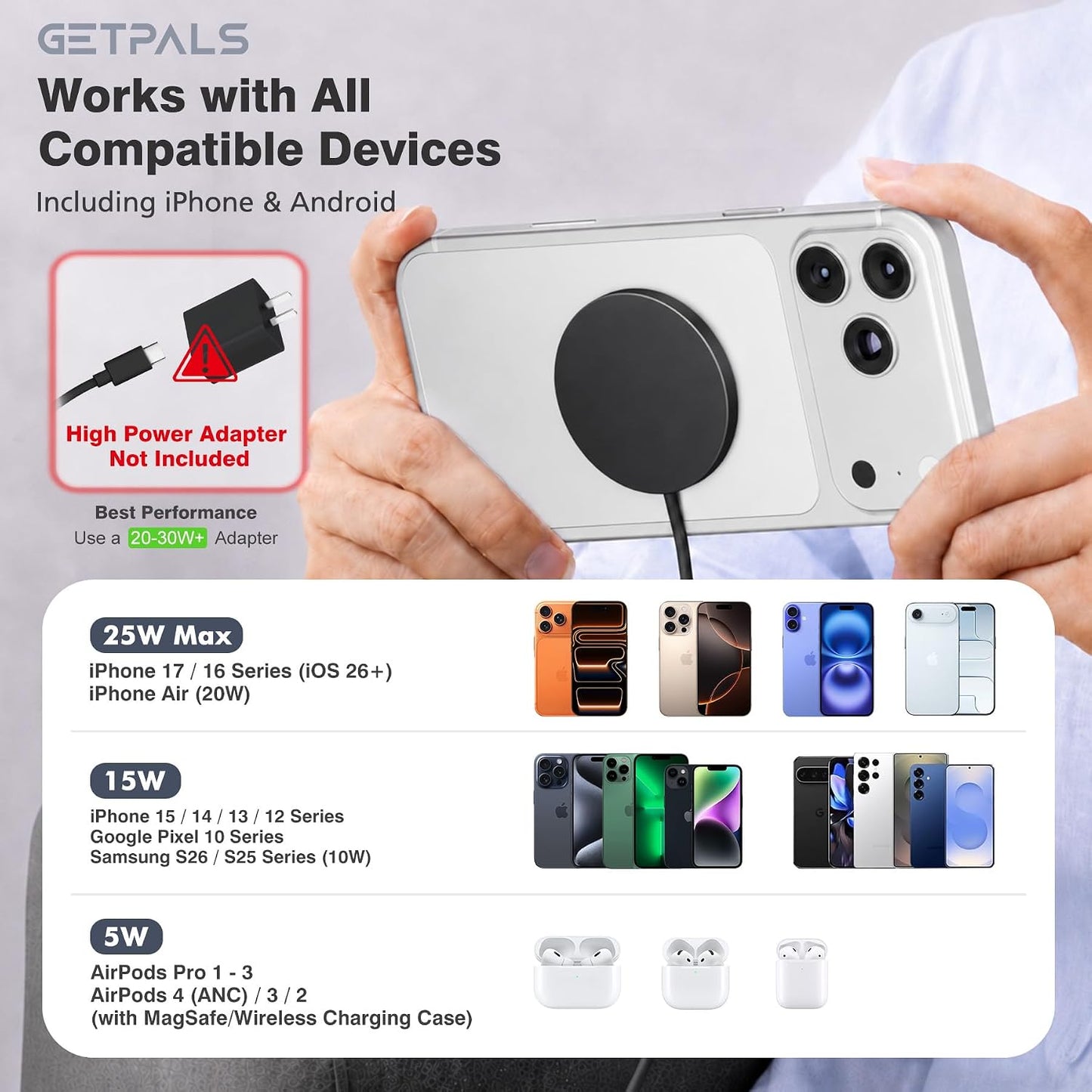 25W Magnetic Portable Fast Wireless Charging Pad for Apple iPhone Series | Compatible with iPhone 17 16 15 14 13 12 Pro Max, Google Pixel, Flat Slim for Travel Office Bedside, Light Yellow - 2Pack