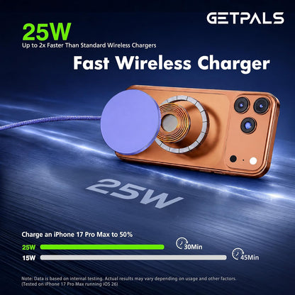 25W Magnetic Portable Fast Wireless Charging Pad for Apple iPhone Series | Compatible with iPhone 17 16 15 14 13 12 Pro Max, Google Pixel, Flat Slim for Travel Office Bedside, Light Yellow - 2Pack