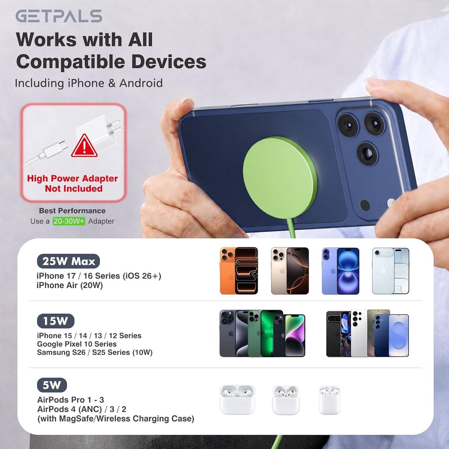25W Magnetic Portable Fast Wireless Charging Pad for Apple iPhone Series | Compatible with iPhone 17 16 15 14 13 12 Pro Max, Google Pixel, Flat Slim for Travel Office Bedside, Light Yellow - 2Pack