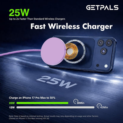 25W Magnetic Portable Fast Wireless Charging Pad for Apple iPhone Series | Compatible with iPhone 17 16 15 14 13 12 Pro Max, Google Pixel, Flat Slim for Travel Office Bedside, Light Yellow - 2Pack