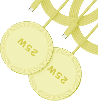 25W Magnetic Portable Fast Wireless Charging Pad for Apple iPhone Series | Compatible with iPhone 17 16 15 14 13 12 Pro Max, Google Pixel, Flat Slim for Travel Office Bedside, Light Yellow - 2Pack