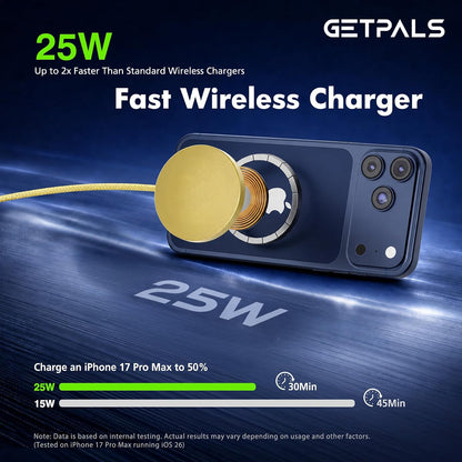 25W Magnetic Portable Fast Wireless Charging Pad for Apple iPhone Series | Compatible with iPhone 17 16 15 14 13 12 Pro Max, Google Pixel, Flat Slim for Travel Office Bedside, Light Yellow - 2Pack
