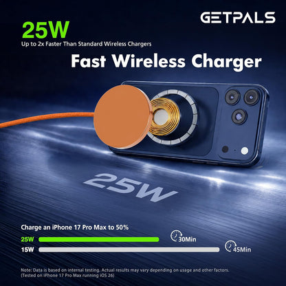25W Magnetic Portable Fast Wireless Charging Pad for Apple iPhone Series | Compatible with iPhone 17 16 15 14 13 12 Pro Max, Google Pixel, Flat Slim for Travel Office Bedside, Light Yellow - 2Pack